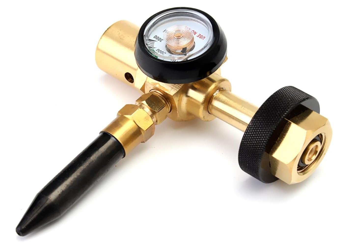 Hel lateksowy regulator nadmuchiwania balonów z manometrem W21.8-14 | Mosiężna konstrukcja, miernik 3000 PSI, kompatybilny z zaworem zbiornika, radełkowane pokrętło sterujące, wskaźnik ciśnienia