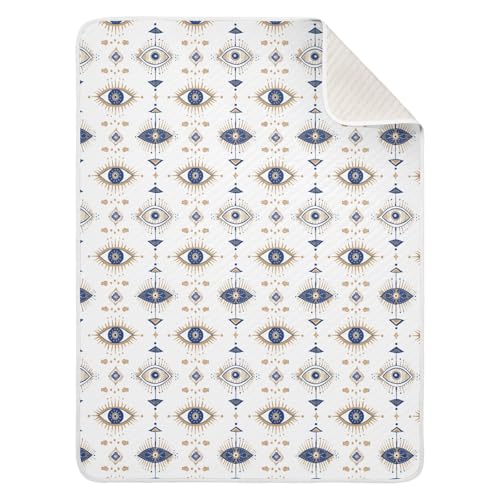 Image of Toddler Blanket for Baby Boy and Girl Soft Warm Crib Receiving Blanket for Nursery /Strolleoddler Bed /Car seat 30X40in A Gold Foil Illustration of an Evil Eye