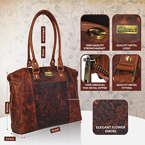 Bolso Tote de cuero genuino para mujer con diseño floral miniatura 6