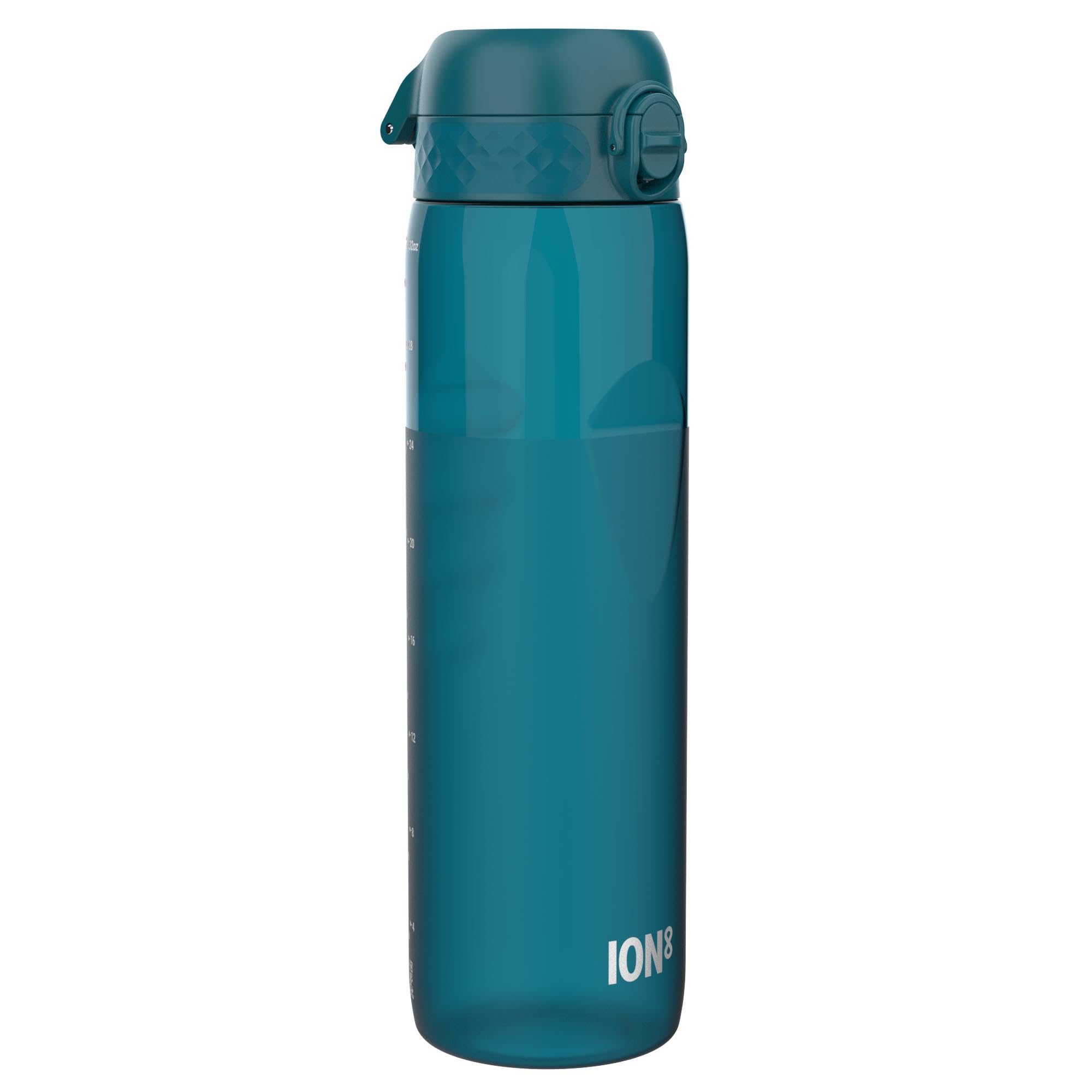 Ion8 1 Litre Water Bottle, Leak Proof, Flip Lid, Carry Handle, Rapid Hydration, Dishwasher Safe, BPA Free, Contoured Grip, Ideal for Travel, Gym & Activity, Recyclon, 32oz, Half Cut Deep Teal