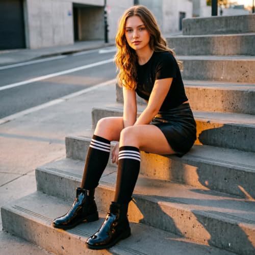 Image of DRESHOW 3 Pairs Cotton Knee High Socks for Women Solid Knit Knee Long Stocking Leg Warmer All Season Gift