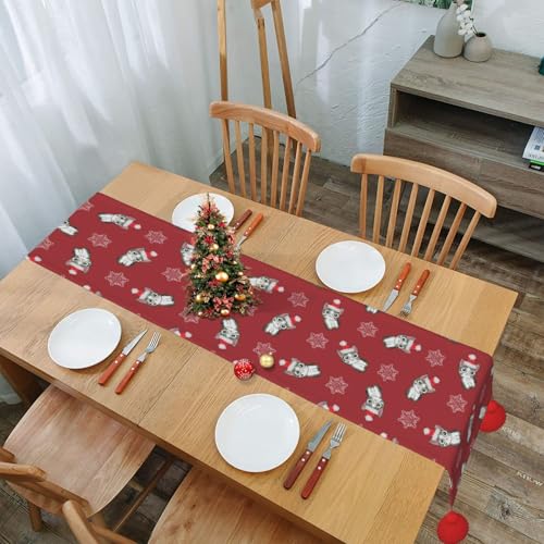 Chemin de table antidérapant chat de Noël avec pompons pour repas festifs - 8