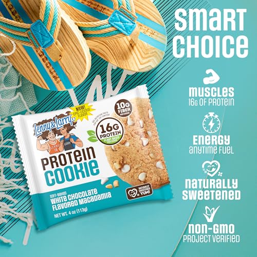 Image of Lenny & Larry's Protein Cookie, White Chocolate Flavored Macadamia - High Protein Snacks with 16g Plant Protein, 10g Fiber, Soft-Baked, Vegan, Non-GMO | 4oz, Pack of 12