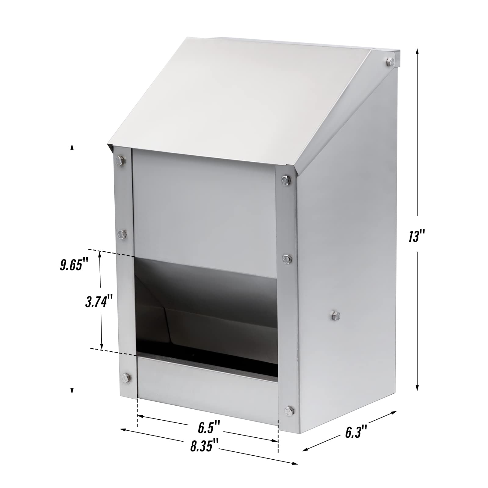Comedero automático para aves de corral de acero inoxidable montado en la pared, con tapa, resistente a la intemperie, de metal, para aves de corral, comedero para gallineros (capacidad de 10