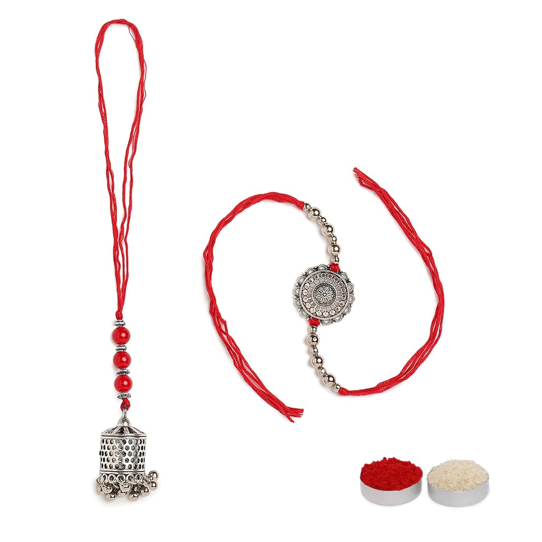 El Regalo Red Lumba Rakhi Set For Bhaiya Bhabhi -German Silver Rakhi Combo Set with Roli Chawal, Message Card in Rakhi Gift Box (B0CCYLR775) Amazon Price History, Amazon Price Tracker