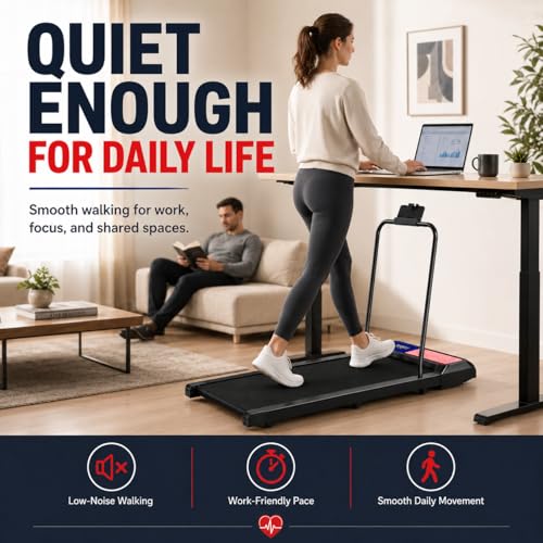 Image of Walking Pad Treadmill with Handle Bar, 8% Incline Under Desk Treadmill | Quiet 2.5HP motor, 265 lb capacity, 0.6-4 MPH speed, 15 x 35.4 in belt, compact for home office and small spaces