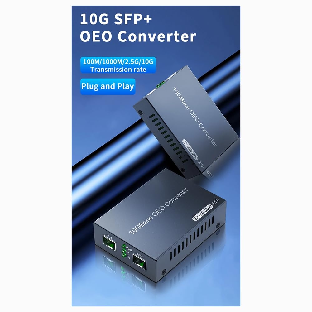 10GbE + OEO Medienkonverter, Dual 10G + Steckplätze, 100M/1G/2,5G/10GBase-T Glasfaser-Medienkonverter, EU-Stecker