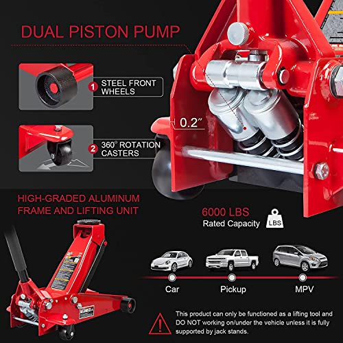 Big Red Atz830023Rr Torin Hydraulic Heavy Duty Steel Service/Floor Jack With Dual Piston Quick Lift Pump, 3 Ton (6,000 Lb) Capacity, Red #TOP1