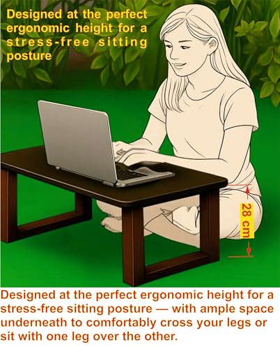 Image of Foldable Wooden Lap Desk - Sheesham Rosewood Pine Bed Table for Laptop, Study & Work | Sturdy Wide-Leg Table for Sofa, Couch & Floor Use (Antique Finish Exotic Wood Sheesham)