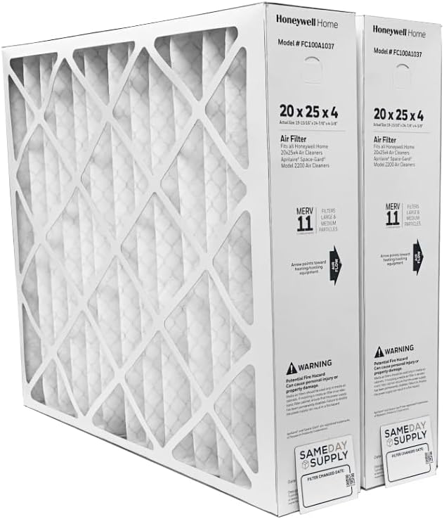 Honeywell FC100A1037 (2 Pack) 20" x 25" x 4" Pleated Air Filter, MERV 11 Bundle with Same Day