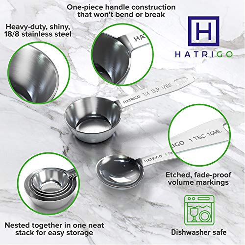 Heavy Duty Professional Stainless Steel Measuring Cups And Spoons Set Of 8 With One Solid Piece Construction (No Welded Handles), Heavy Duty Thick Steel, Built To Last A Lifetime #TOP2