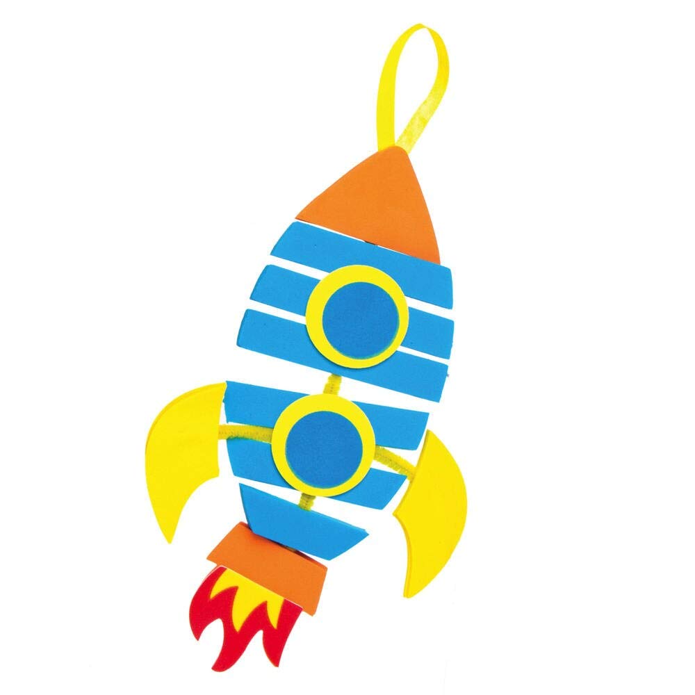 Baker Ross AX194 Stacking and Matching Rocket Kits - Pack of 6, Make Your Own Ornaments for Children's Craft Activities or Art Parties and Small Gifts - 5