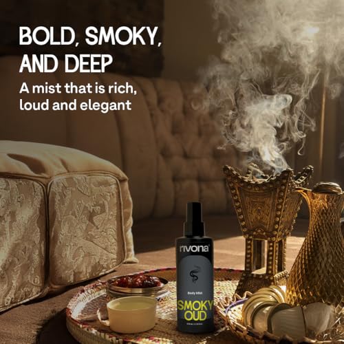 Image of Rivona Smoky Oud Body Mist | Woody & Bold Long Lasting Body Spray for Men & Women | Patchouli, Cinnamon & Incense | Unisex Statement Fragrance | 200ml