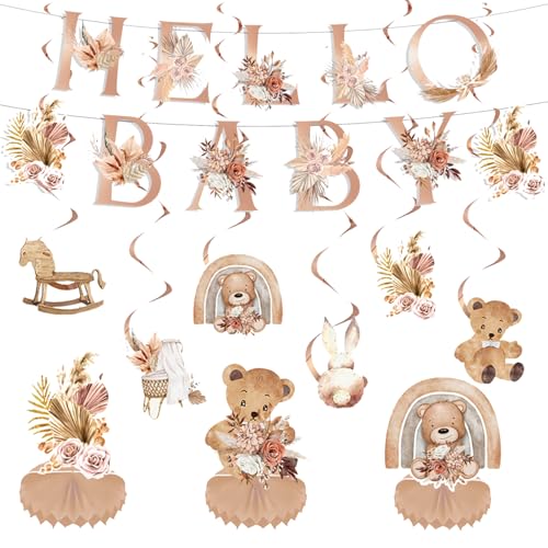 Teddy Bear Baby Shower Decorations pack include banner,Honeycomb ...