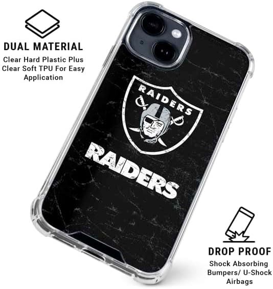 Skinit Clear Phone Case Compatible with iPhone 15 Plus - Officially Licensed NFL Las Vegas Raiders Distressed Design