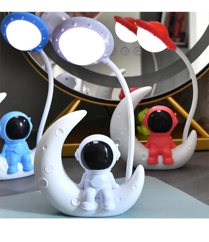 JELLIFY Pack of 1 Space Moon Astronaut Theme Led Lamp Study Light Night Desk USB Charging 360 Degree Hose for Boys & Girl Table Lamp Dual LED Mood Lamp (Plastic, Assorted)-image-12