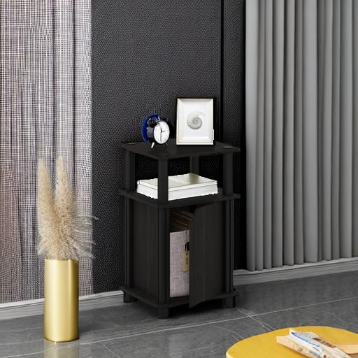 Image of Furinno Brahms 3-Tier End Side Sofa Table /Nighstand with Door, 1-Pack, Espresso /Black