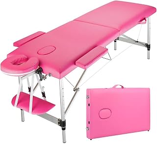 Aluminum Massage Table Portable Massage Bed Height Adjustable Spa Bed 2 Fold Facial Tattoo Salon Bed W/Face Cradle Carry Case