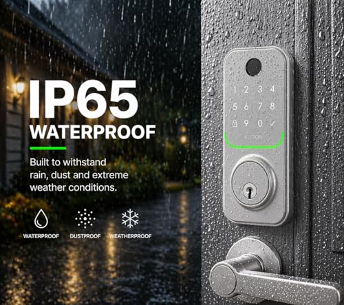 Smart Deadbolt Lock – 5-in-1 Keyless Entry: Fingerprint, Keypad, App, Card & Key | IP65 Weatherproof | Auto-Lock | Fits Standard Doors 1-3/8"-1-3/4" | No Wiring (Silver) — view 5