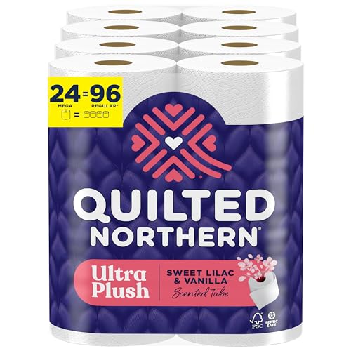 Quilted Northern Ultra Plush Toilet Paper with Sweet Lilac & Vanilla Scented Tube, 24 Mega Rolls = 96 Regular Rolls (Packaging May Vary) White