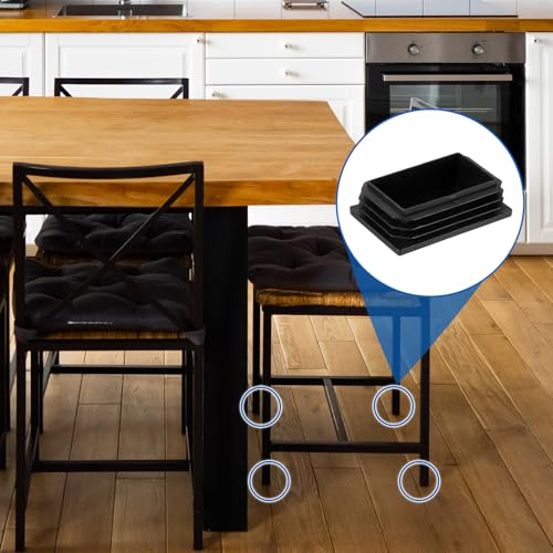 Image of uxcell 16 Pcs Rectangle Tubing End Caps 2 3 /8 x 1 19 /32 Inch Plastic Hole Plugs Insert End Cap for Metal Tubing Post Chair Leg Table Bookshelves Furniture, Black