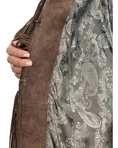 Scully Women's Embroidered Fringe Long Suede Leather Jacket Brown Large - Thumbnail 4