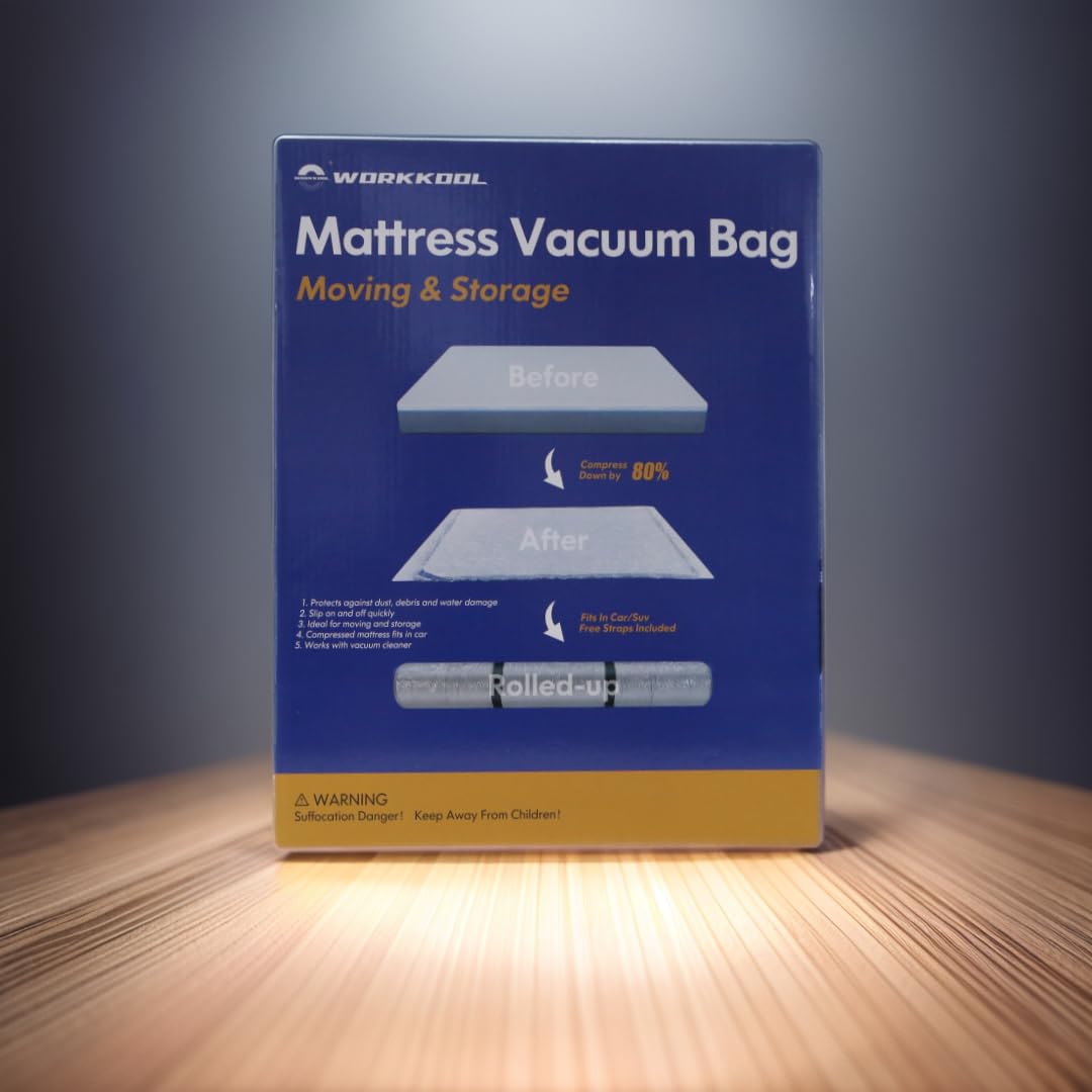 WORKKOOL Vacuum Mattress Bag for Moving Vacuum Sealed Bags for Mattress Storage Foam Mattress Bag with Zip (for Mattress 180 x 200 cm) - Image 3