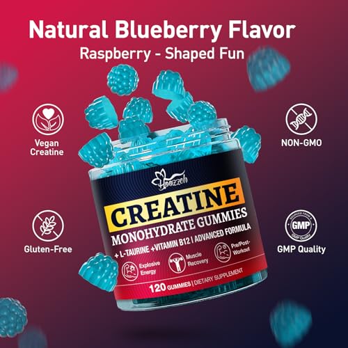 Image of Creatine Gummies for Women & Men, Blueberry Flavor, 120 Count | Chewable Creatine Monohydrate Gummies, 5g Creatine per Serving, Low Sugar, 30 Days Supply