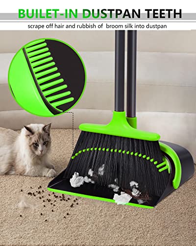 Image of Broom and Dustpan Set for Home, Upgrade 52 inch Long Handle Broom and Dustpan Set, Broom with Dustpan Combo Set for Home Kitchen Room Office Lobby Indoor Floor Cleaning