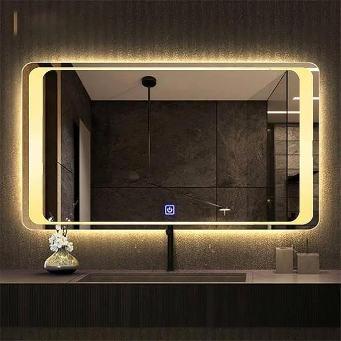 Image of VENETIAN IMAGE Rectangular LED Mirror for Bathroom | Dual-Sided Glow with Warm, Natural & Cool Light | Touch Sensor Dimmable Wall Mirror for Bedroom, Wash Basin (60x90 cm)