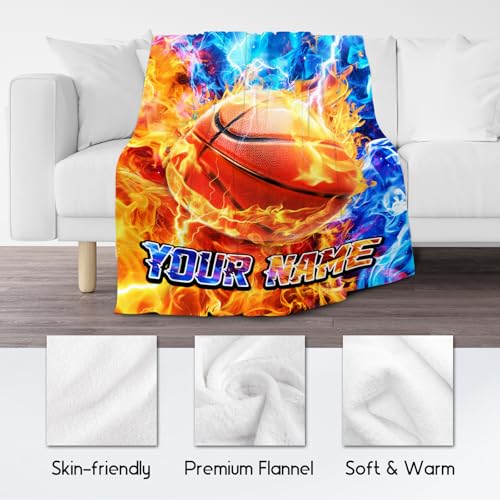Basketball Blanket - Custom Gifts for Boys - Flannel Soft Throws for Basketball Player 4 Sizes
