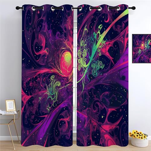 YUEAHOL Burbujas de Ondas de Colores Termicas Ventana para Infantil 2 Piezas con Ojales, Arte Abstracto 3D Patrón Cortinas Opacas Habitacion Salón Dormitorio Decoración de La Ventana 116 x 183 cm