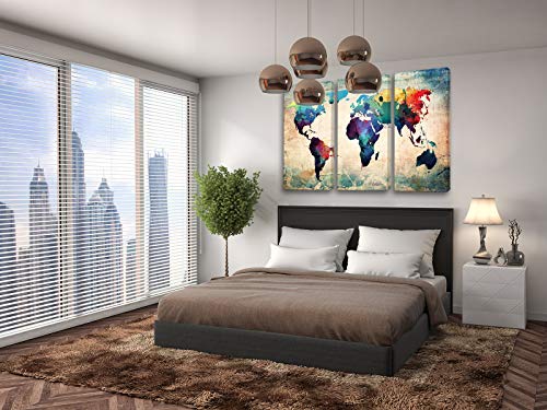 Baisuwallart W60148 3 Pieces Abstract World Map Canvas Painting Vintage Posters And Prints Colorful Wall Art Wall Pictures For Living Room Bedroom Home Decor Office Artwork #TOP1