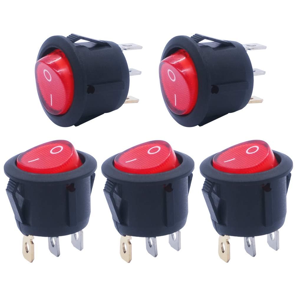 #US 5Pcs Lighted Round Ted Boat Toggle Power Switch Red