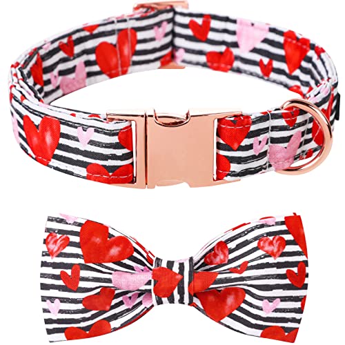 Lionet Paws Valentines Dog Collar with Bowtie, Dog Bowtie Collar with Metal Buckle for Dogs, Adjustable Comfortable Dogs Collars Girl Boy Hearts, S, Neck 10-16 in