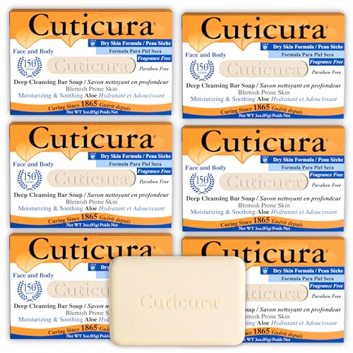 Cuticura Deep Cleansing Face and Body Soap, Dry Skin Formula – Deep Cleansing Bar Soap for Blemish-Prone Skin 3 oz (Pack of 6)