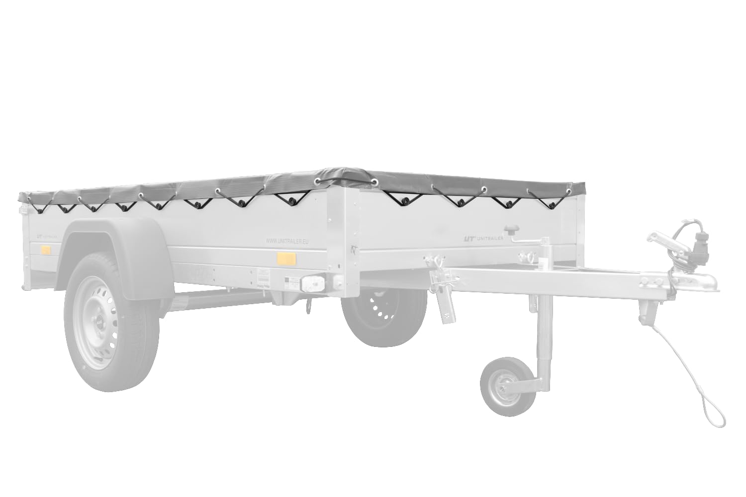 UNITRAILER Flachplane 235,5 x 130,9 cm für Garden Trailer 230 Kipp Anhänger, graue Abdeckplane 500 g/m² wasserdicht mit Expanderseil für Ladefläche 230 x 125 cm