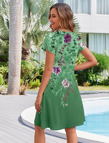 Image of Zeagoo Womens Summer A-Line Dress with Pockets Mini Short Sleeve Dresses Flowy Beach Swing Dress 2026 Vacation Travel