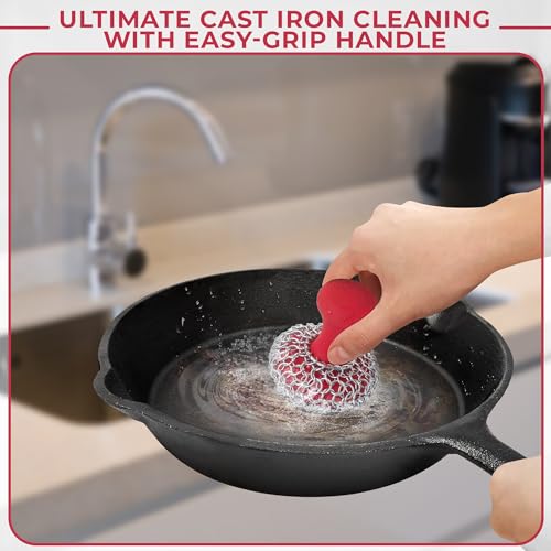 Image of 316L Chainmail Scrubber + Pan Scraper + Long Handles - 316 Cast Iron Cleaner - Skillet Cleaner - Chain Mail Scrubber for Cast Iron Pans