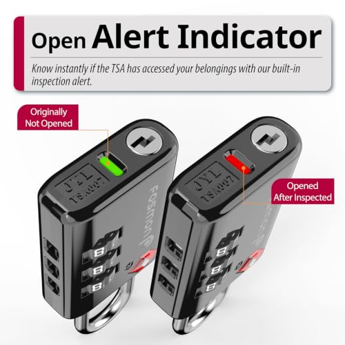 Image of Fosmon TSA Approved Locks for Luggage. Suitcase Locks with Open Alert Indicator, 3 Digit Combination Padlock with Alloy Body for Travel, Backpack Zipper Anti Theft, Locker, Gym, Tent- Black, 2 Pack