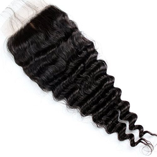 Remeehi Deep Wave Silk Base Top Closure Bleached Knots Free/Middle/3 Part 4"X4" Brazilian Virgin Human Hair Closure Natural Color (Free Part 20 inch)