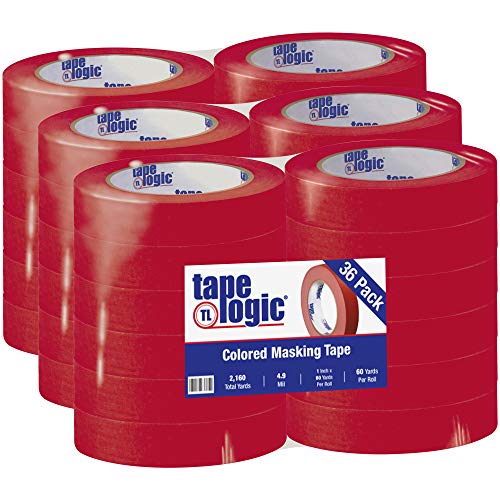 Image of Aviditi Tape Logic 1 Inch x 60 Yards, General Purpose Colored Masking Tape, Red (Pack of 36) - Great for Home, Office, Arts, Crafts, DIY, Labeling and Coding