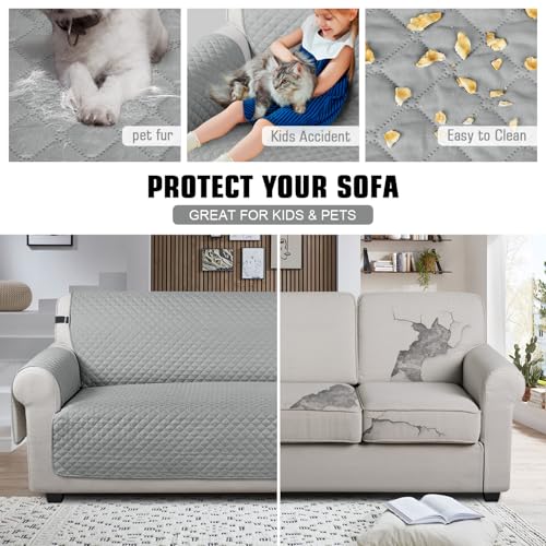 Image of TAOCOCO Sofa Protectors 4 Seater,Slipcover for Sofa,Sofa Cover for Pets,Sofa Slipcovers for Kids with Elastic Strap,Washable Sofa Cover Protect for Pets(Pale Grey)