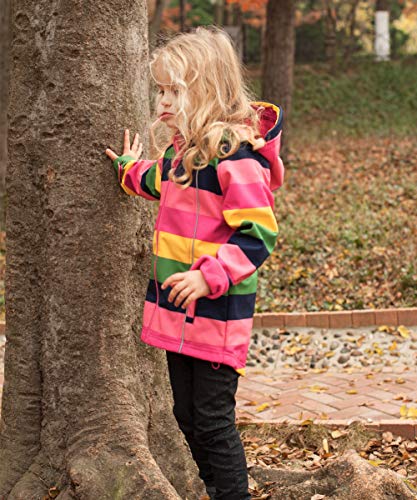 M2C Girls Hooded Fleece Jacket Striped Windproof Softshell Windbreaker Pink 5T #TOP2