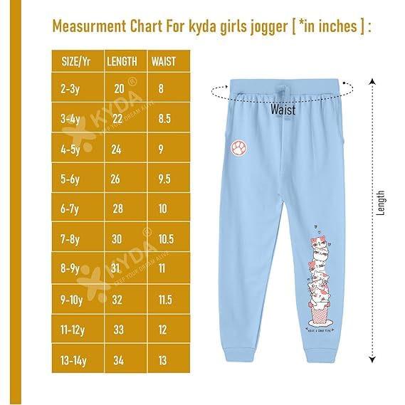 Image of KYDA KIDS 100% Cotton Printed Regular Fit Joggers for Girls (Pack of 1)