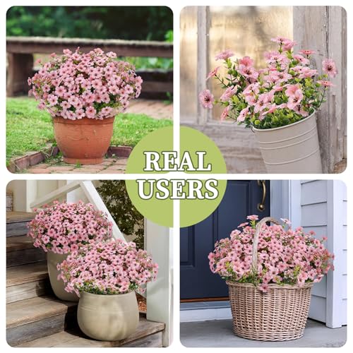 Artificial Flowers for Outdoors, 24 Bundles Fake Flowers Silk Daisy, UV Resistant Realistic Faux Flowers Floral Bouquets for Outdoor Planters Garden Front Porch Patio Balcony Yard Home Decor, Pink — view 4