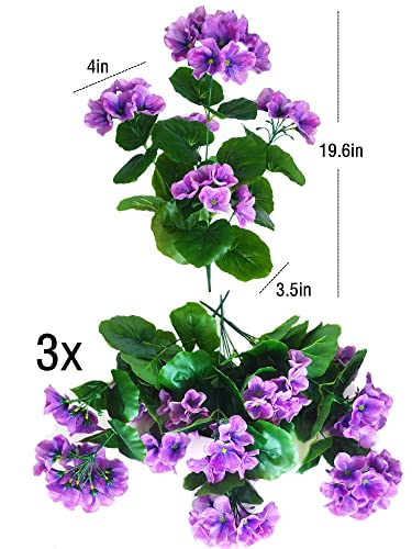 Qianyun Pack 3 19.7In Artificial Geranium Flower Bush Silk Plant Home Hanging Garden Decor Uv-Proof #TOP3