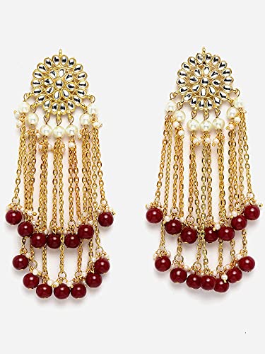 Image of Karatcart Kundan Tassel Earrings for Women (Pink and Green Beads)