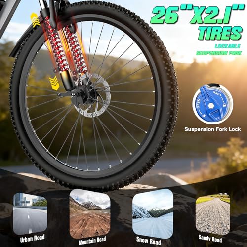 Electric Bike for Adults, 26″ Commuter Ebikes with 7-Speed