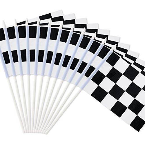 Novelty Place 12 Pack Checkered Racing Flags – 8" x 5.5" Black and White Handheld Flags for Race Car Party, Kids’ Birthday, Racing-Themed Decorations